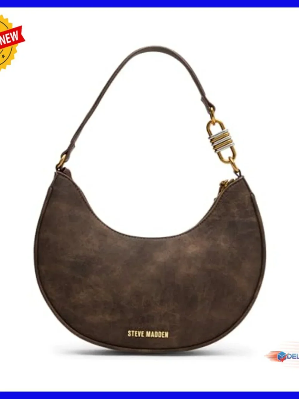 Distressed Western Hobo Shoulder Bag with Studded Front and Mixed Metal Hardware